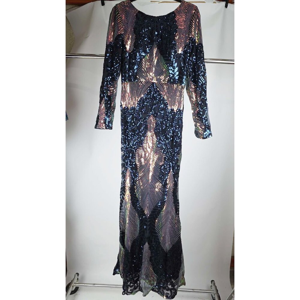 Women's Long Sleeve Sequin Formal Evening Dress Backless Party Wedding Gown
